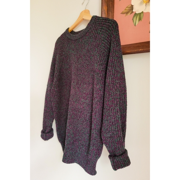 90s Ribbed Crewneck Sweater 1990s Vintage Black Space Dye / Heathered Rib Knit - Picture 11 of 14